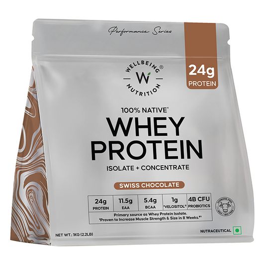 Whey Protein Isolate + Concentrate 24g | 1kg | 4B CFU Probiotics | Swiss Chocolate